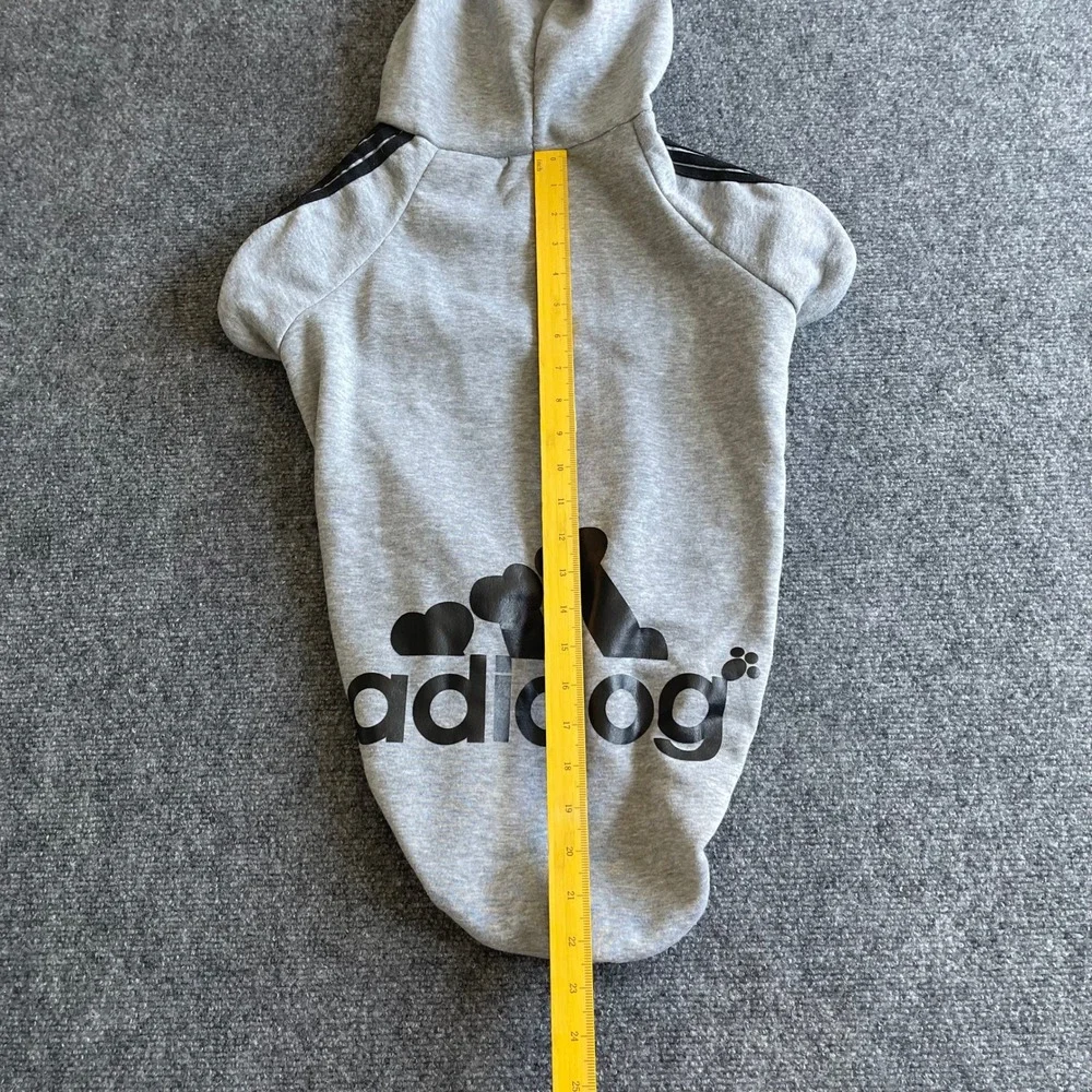 Adidog Pet Hoodie Heather Gray Athletic Graphic Dog Sweatshirt Large 22in Back